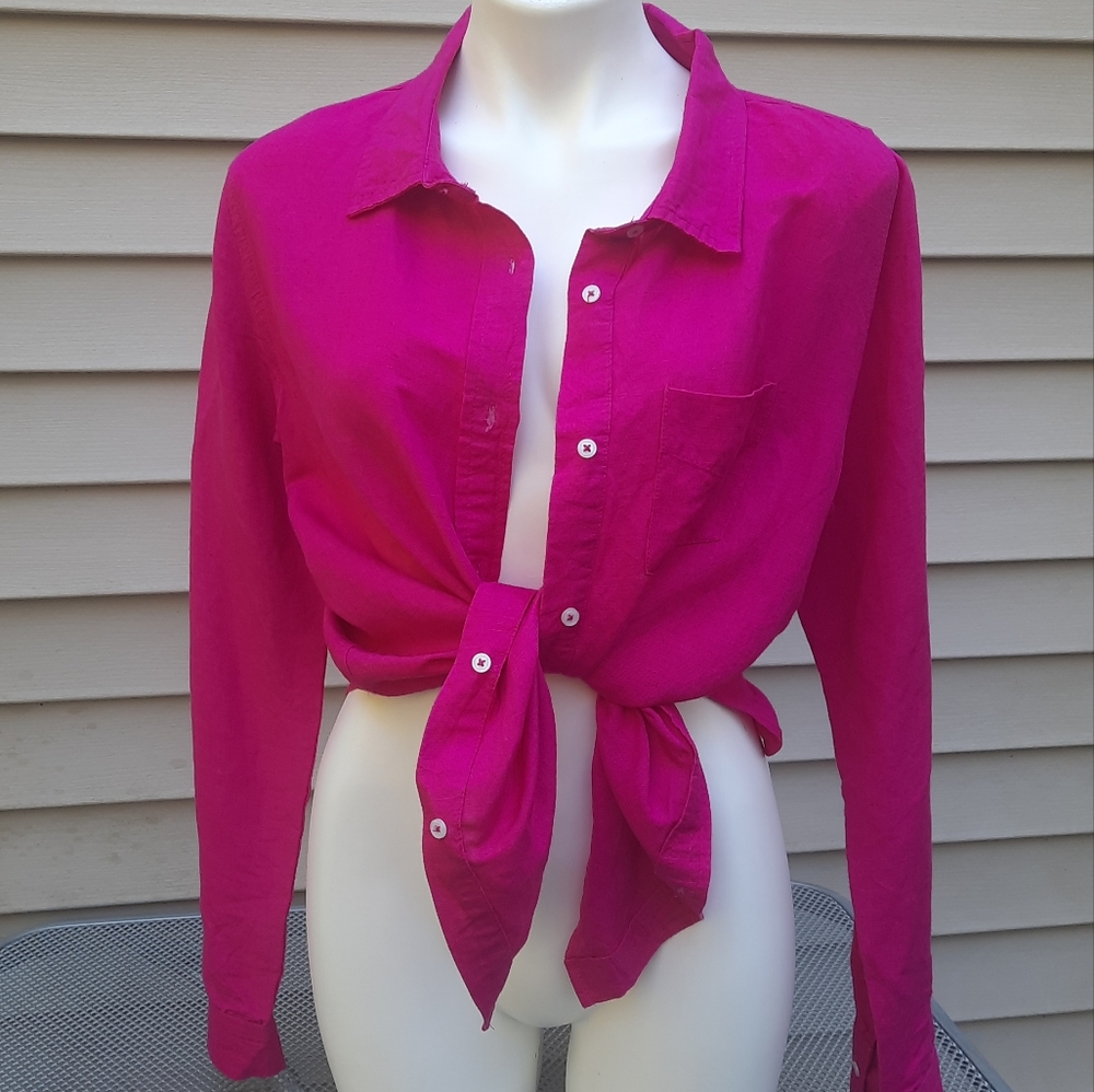 Monday Swimwear Sz Medium Pink Monaco Linen Blend Button Up Shirt